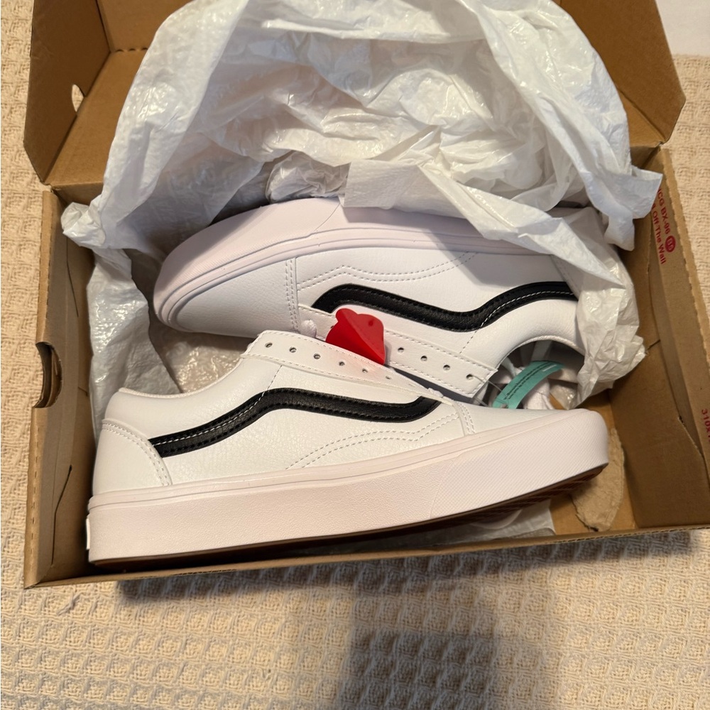 Vans White and Black Leather Sneakers